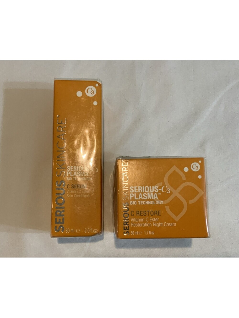 Serious Skincare C3 Plasma C Face Serum 2 Oz & C Restore Night Cream Vit C 1.7